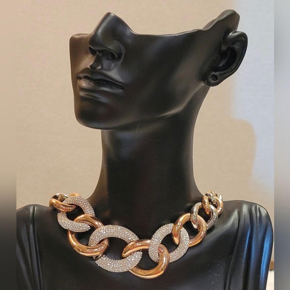 Vintage, Swarovski Crystal Chunky Rolo Curb Links with Pave  Rose Gold-Tone